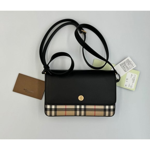 Burberry Hampshire Canvas Compact Leather Check Pattern Shoulder/Crossbody Bag A - Picture 11 of 16